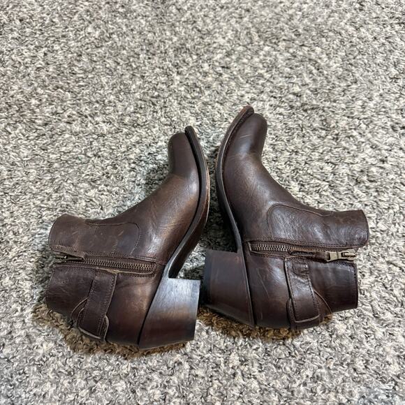 JB Dillon Brown Leather Ankle Boots Buckle Size 5.5 B Block Heel Zip - Picture 2 of 7